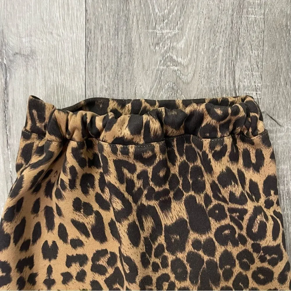 Girl’s Leopard Print Faux Suede Button Front Mini Skirt Small